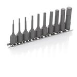 SET 10 INSERTI A BUSSOLA ESAGONALI 1/4'' SU SUPPORTO IN ACCIAIO